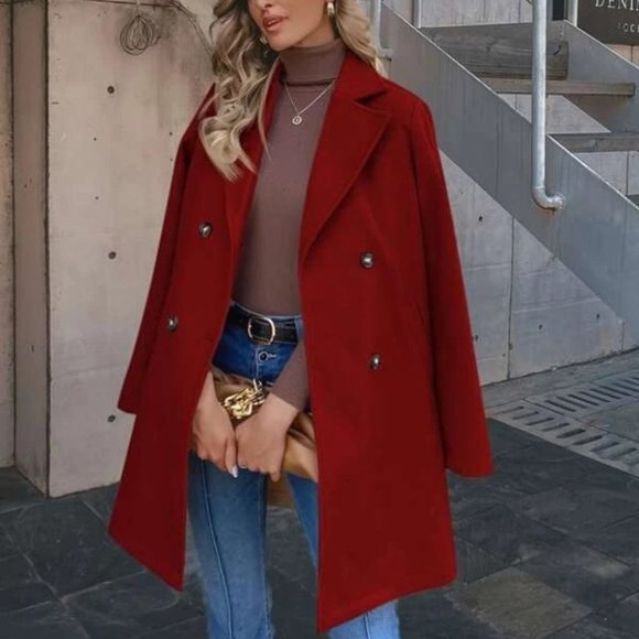 Classic burgundy double breasted Pea Overcoat jacket fall/winter - Picture 1 of 10